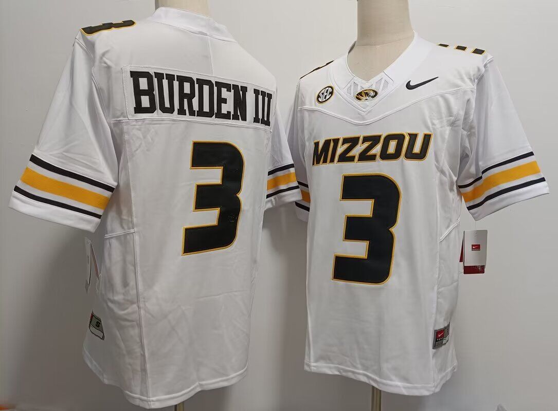 2024 NCAA Men Missouri Tigers  #3 Luther Burden III Jersey White  Nike jersey